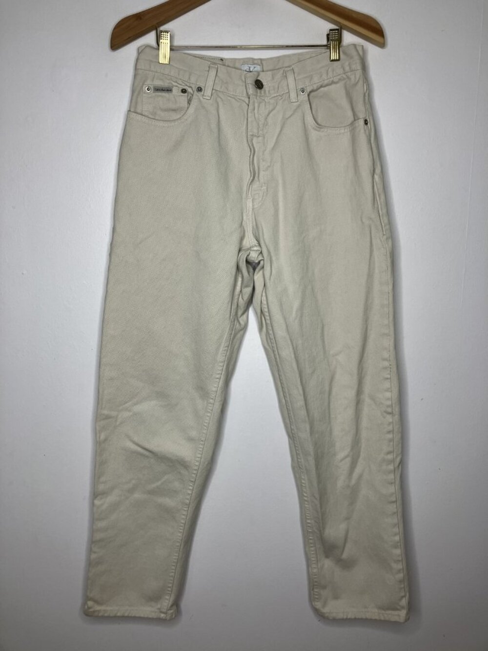 Calvin Klein Jeans Men's Beige Cream Relaxed Straight Fit Denim Jeans Size 32